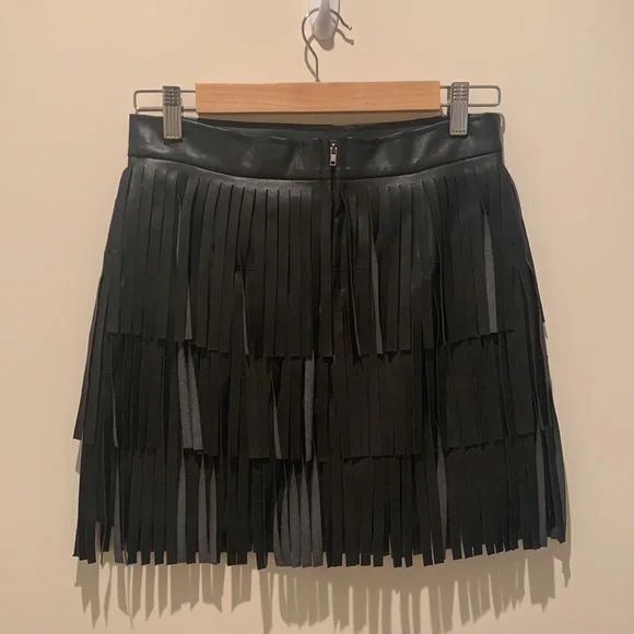Fringe Black Mini Skirt - Picture 3 of 6